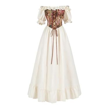 Imagem de NSPSTT Vestido branco renascentista feminino fantasia medieval plus size espartilho de fada vestido longo traje de Halloween, tamanho GG