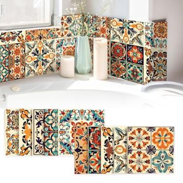 Imagem de 10 adesivos de azulejo mexicano vintage de 15 cm x 15 cm – decalques de parede coloridos para fundo de cozinha, adesivos de parede autoadesivos à prova d'água para decoração de casa e murais de sala