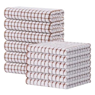 Imagem de Kitinjoy Conjunto de 12 toalhas de cozinha e panos de prato de algodão, 40 x 63 cm e 30 x 30 cm, toalhas de mão supermacias e absorventes para secagem de cozinha, marrom