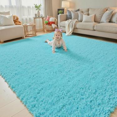 Imagem de Tapetes para sala de estar 13 x 20 cm, Alfombras para Salas felpudo, tapete macio grande, tapetes felpudos para quarto, decoração de casa para crianças, meninos, meninas, estética (azul-petróleo, 12 x