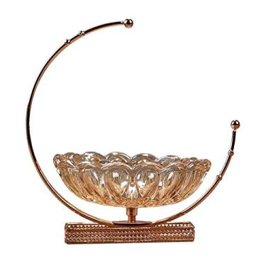 Imagem de Pratos de frutas decoração de vidro cristal prato de frutas moderno criativo feito à mão prato de doces decoração de sala de estar tigela de frutas transparente base de metal prato de frutas/prato de