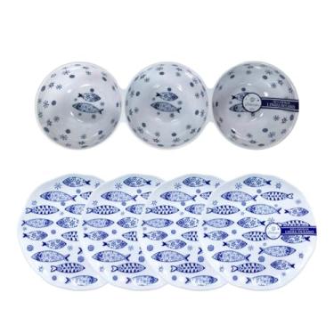 Imagem de 4 Pratos Melamina Plástico 22cm Pequeno Lanche Petisqueira 3 Divisórias Mesa Posta Não Quebra