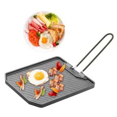 Imagem de Frigideira para bife, placa antiaderente para grelhar com alça dobrável – panela para churrasqueira ao ar livre, para casa, cozinha, apartamento, acampamento, trailer, jardim, churrasco, piquenique