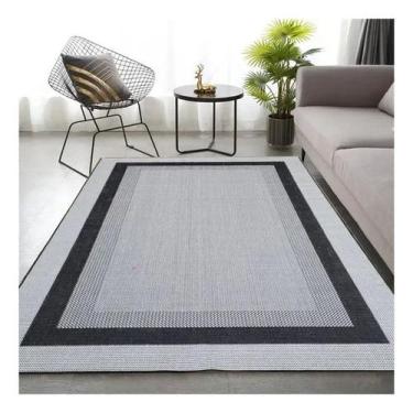 Imagem de Tapete De Sala Sisal Quarto 2m x 1,50m Cinza Preto Antiderrapante - La