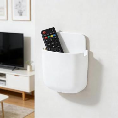 Imagem de 1 caixa de armazenamento com controle remoto, sala de estar, parede, cabeceira, celular, caixa pequena, suporte para pendurar no banheiro (branco)