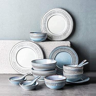 Imagem de Conjunto de 16 peças de louça de cerâmica para 4 conjuntos de pratos criativos retrô europeus para cozinha doméstica