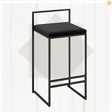Imagem de Bancos de bar de veludo preto ergonomicamente para casa com encosto aberto e base de apoio para os pés de metal para ilha de balcão de cozinha, fácil de montar