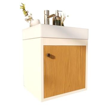 Imagem de Gabinete Suspenso Multiuso – Armário para Banheiro e Cozinha com Porta e Prateleira Interna, Organizador Espaçoso para Itens Domésticos (Offwhite/FREIJÓ)