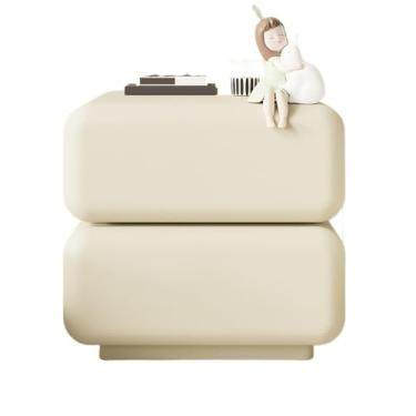 Imagem de Mesa de cabeceira de madeira moderna, branca, armazenamento para quarto, gaveta dupla, aparador, rotação de 360°, prática (grande)