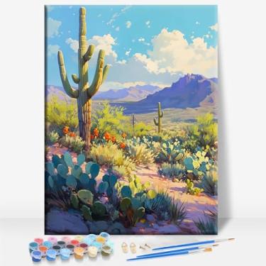 Imagem de SONORAN DESERT ARIZONA Tela emoldurada DIY Kit de pintura por números bar café caverna sala de casa parede banheiro varanda pátio decoração presente, 40,6 x 30,5 cm