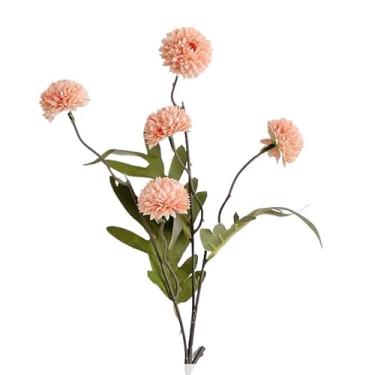 Imagem de Buquê Artificial de Dente-de-Leão e Rosas com Folhas de Eucalipto – Flores de Seda Decorativas(Laranja rosa)