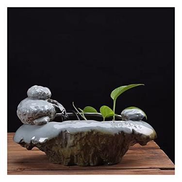 Imagem de x3anggyt5 Fonte de água para interior criativo bacia de cerâmica fonte de mesa cascata fonte de mesa para mesa interna e externa mesa escritório pátio fonte de cerâmica fontes de mesa