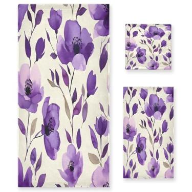 Imagem de xigua Conjunto de toalhas de banheiro de flores em aquarela absorvente macio 3 peças toalha de banho toalha de mão toalhas decorativas para banheiro, academia, hotel, praia, piscina