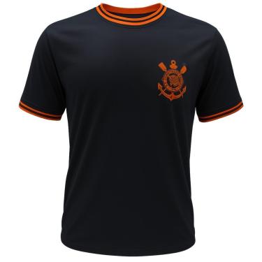 Imagem de CAMISA CORINTHIANS PRETA C/ LARANJA GOLA RETILINEA LICENCIADA-Masculino