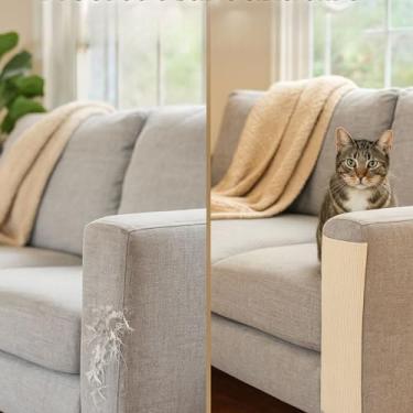 Imagem de Tapete autoadesivo para gatos, arranhador de escalada DIY para torre de gato, sofá e protetor de móveis, almofadas de substituição (bege, 50 x 39 cm, pacote com 3)