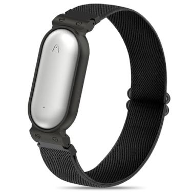 Imagem de Bolesi Pulseira de nylon elástico compatível com gravador de voz Plaud NotePin, pulseira macia, respirável, ajustável, usável, com capa protetora para acessório de gravador de voz AI NotePin, preta
