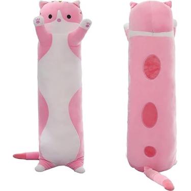 Imagem de Travesseiro de Gato Fofinhos 50/110cm, adorável boneca de pelúcia pet, linda pelúcia desenho de gatinho, almofada macia, brinquedo de abraçar dormir para crianças, meninas, namoradas (110cm Rosa)