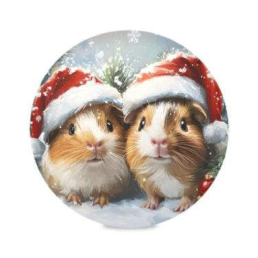 Imagem de STAYTOP Jogo americano redondo com porquinhos-da-índia de Natal com 4 peças, tapetes de mesa antiderrapantes fáceis de limpar para casa, cozinha, churrasco, festa, decoração de mesa