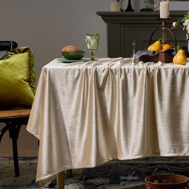 Imagem de Toalha de mesa retangular de veludo champanhe, 139 x 300 cm, francesa, luxuosa, vintage, retrô, fazenda, rústica, rústica, toalha de mesa lavável para festa, casamento, cozinha, jantar, decoração de