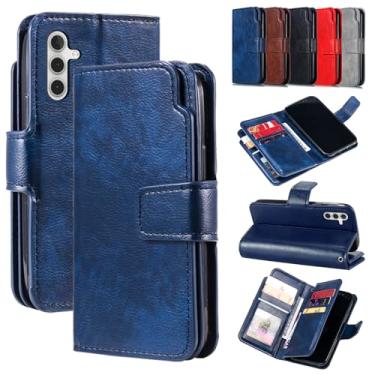 Imagem de Capa carteira para Samsung Galaxy A55, capa flip de couro com 9 compartimentos para cartão, suporte integrado e bolso para dinheiro | Compatível com Samsung Galaxy A55, azul escuro
