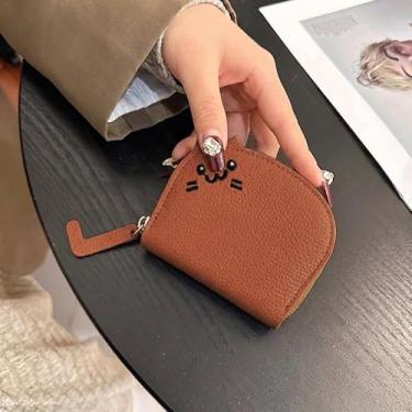 Imagem de Carteiras femininas, carteira pequena e fina para cartão de crédito, bolsa elegante com tema de gato para mulheres e meninas adolescentes, Caramel, Elegante