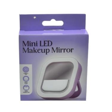 Imagem de PH Mini espelho de maquiagem LED roxo com 14 configurações de luz – Espelho compacto iluminado com suporte, design adequado para viagens