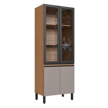 Imagem de Paneleiro Cristaleira 80cm 4 Portas Quiditá Montana/fumê/grafite/vidro