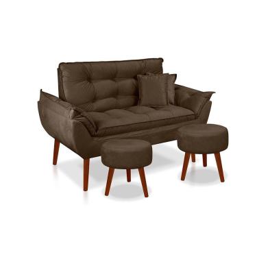 Imagem de Kit C- 01 Namoradeira Opala + 02 Puffs Redondo Danny + 02 Almofadas Suede Marrom