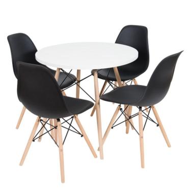 Imagem de Kit Mesa Jantar Eiffel 90cm Branca + 4 Cadeiras Eames Pretas