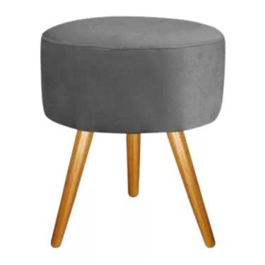 Imagem de Puff Banqueta Retro Redondo Suede Luxo Decora-cinza