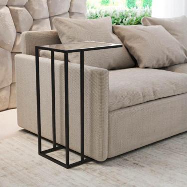 Imagem de Mesa De Apoio Industrial Elena Industrial Preto Com Tampo De Vidro