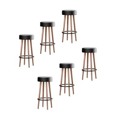 Imagem de Kit 6 Banquetas Altas Estofadas Atenas 70cm Preto - Adz