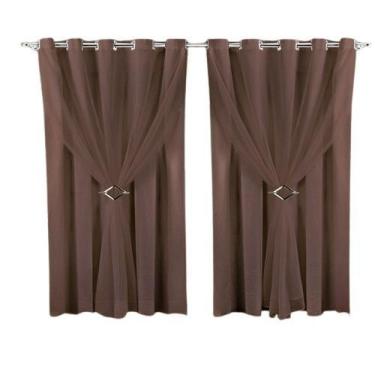 Imagem de Cortina oxford com voil 2,80x1,80 Para Trilho Duplo - Ludatex, Marrom-