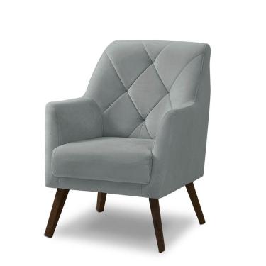 Imagem de Poltrona Decorativa Retrô Recepção Magali Veludo Cinza Claro Lansofbr