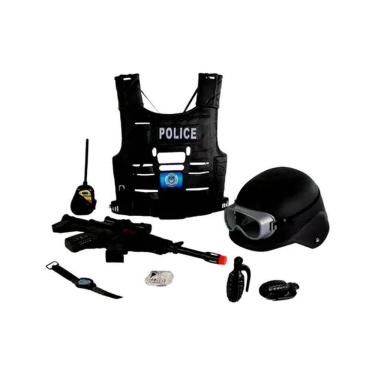 Imagem de Kit Policial Preto Colete Com Rifle Acessórios De Brinquedo