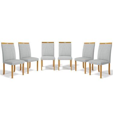 Imagem de Kit Com 6 Cadeiras Maiara Madeira Maciça Estofadas Para Mesa De Jantar Linho Cinza 407