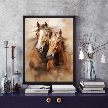 Imagem de Quadro Casal De Cavalos 45X34Cm - Com Vidro