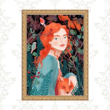 Imagem de Quadro Moldura Dourada Ruiva Raposa 24X18Cm