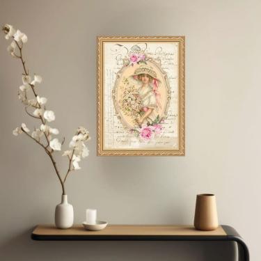 Imagem de Quadro Decorativo Mulher Buquet Flores Vintage 45X34Cm