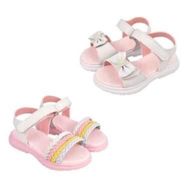 Imagem de Kit 2 Pares Sandalia Infantil Menina Trança Laço Ajustavel - mimoflex,
