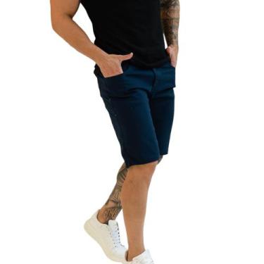 Imagem de Bermuda Social Sarja Masculina Slim Bolso - Mitchelgutto, Azul marinho