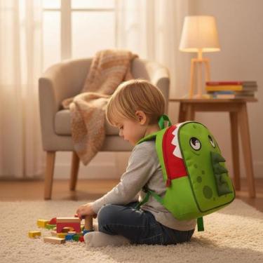 Imagem de Mochila Escolar Infantil Unissex Dinossauro Pequenina 10L Material Res