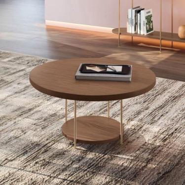 Imagem de Mesa de Centro Redonda MDF Pés Metálicos Sky Castanho - HB Móveis, Cas