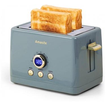 Imagem de Torradeira Amaste 2 Fatias Retro Azul Acinzentado, Timer Digital LED, 6 Níveis, Bagel, Descongelar, Bandeja Removível, MT-01 850W 110V