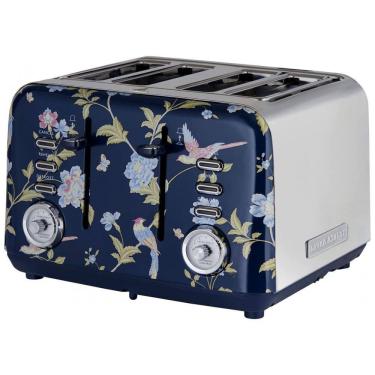 Imagem de Torradeira 4 Fatias em Aço Inox Laura Ashley Azul Marinho com estampa floral Elveden, Slots Largos, 7 Níveis, Funções Descongelar