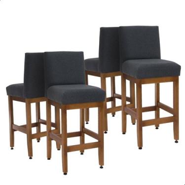 Imagem de Kit 4 Banquetas Baixas 63cm Madeira Maciça Assento Estofada Bancada Am