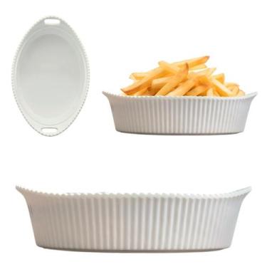 Imagem de Tigela Oval Canelada Com Alça Melamina Premium Branca - Best