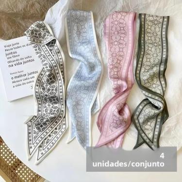 Imagem de Conjunto De Lenços De Seda Para Mulheres Com 4 Peças, Faixas De Cabelo