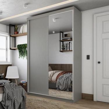 Imagem de Guarda-Roupa Solteiro com 1 Espelho Geneve 2 Portas 2 Gavetas Cinza - 