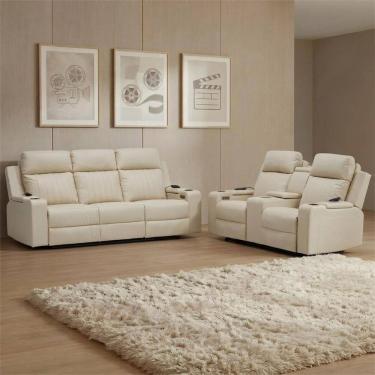 Imagem de Poltrona Reclinável Cinema 2 e 3 Lugares Baú Usb Pu Moscou Sint Bg Z57 - Mpozenato